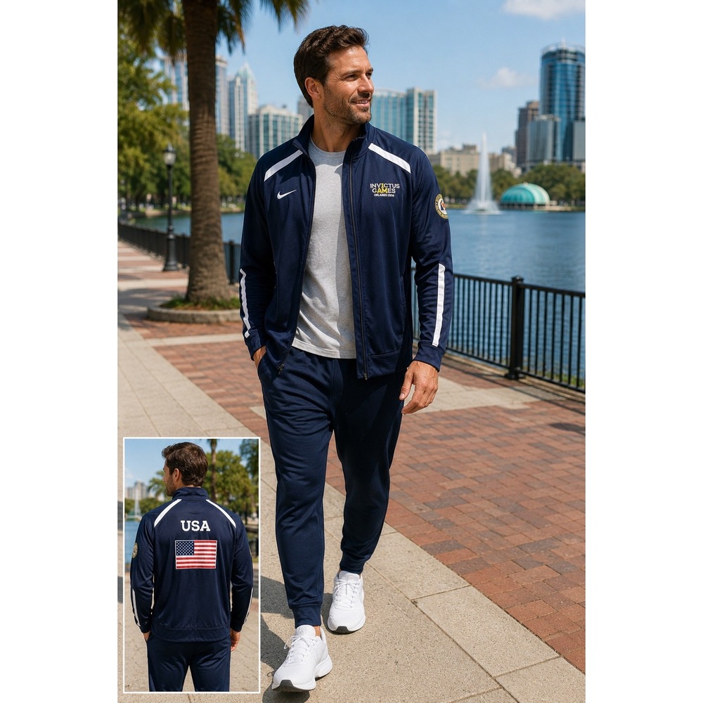 Nike USA Invictus Games Orlando 2016 Fisher House Track Jacket Mens Large Blue
